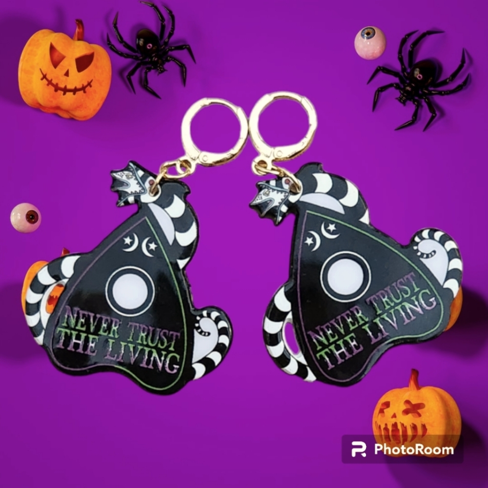 Never Trust the Living Planchette Acrylic Earrings with Goldtone Hardware